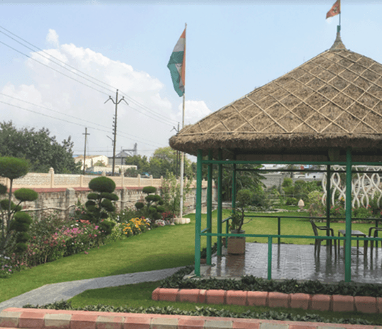Sustainable building with flags